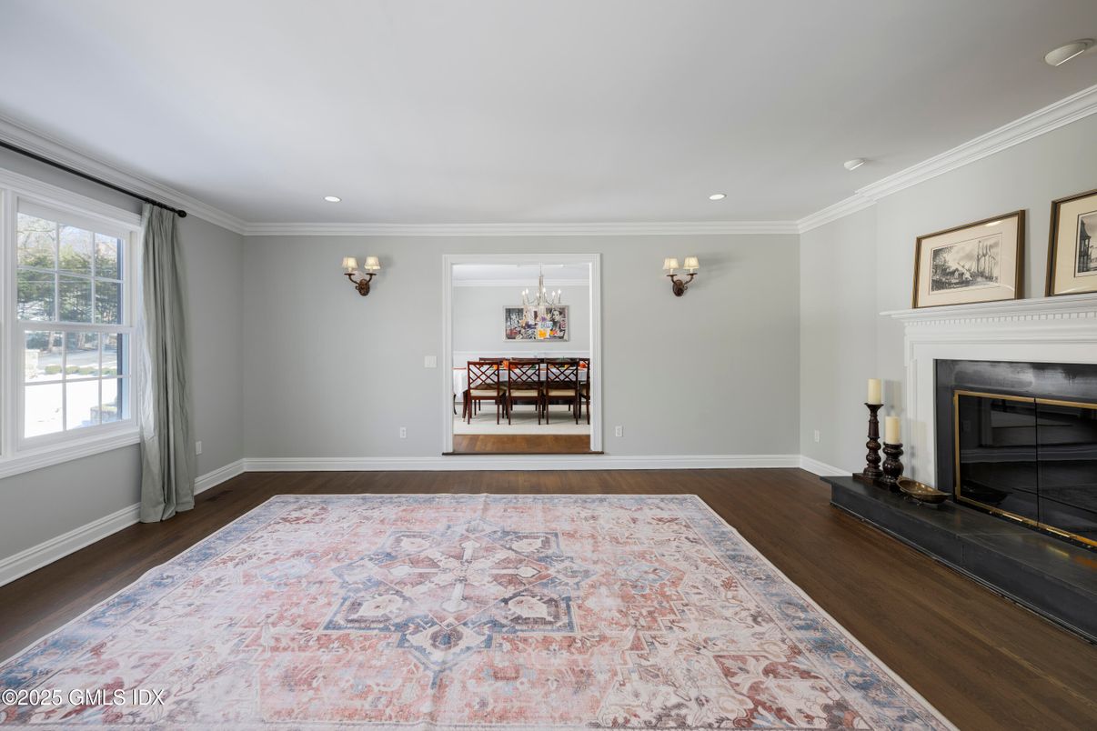 Empty room, Fireplace, Interior, Recessed Lighting, Wood Texture Flooring
