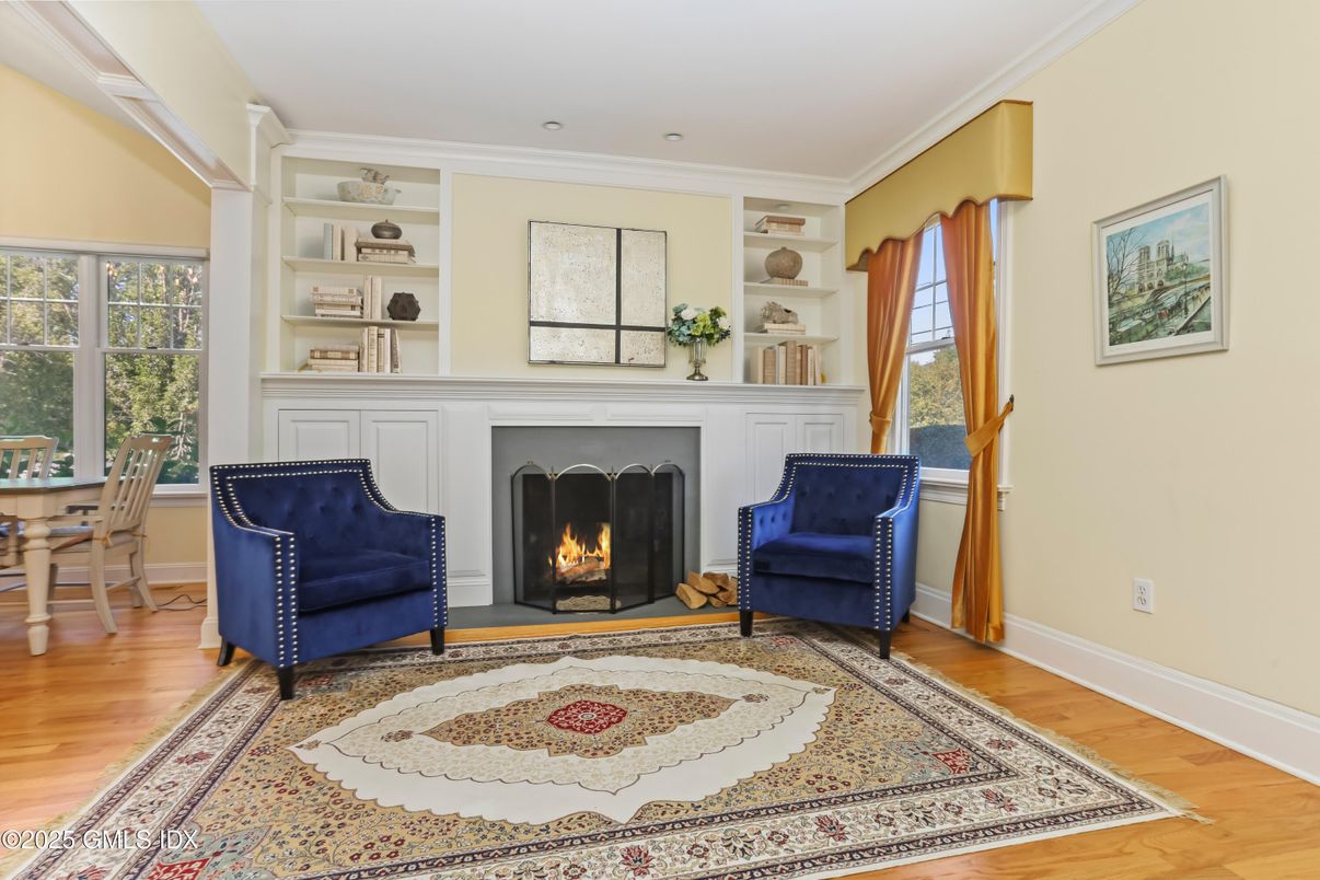 Fireplace, Interior, Recessed Lighting, Wood Texture Flooring