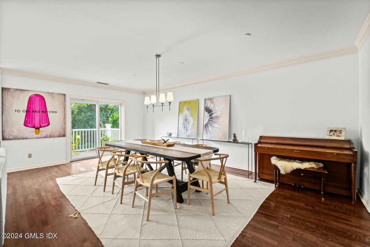 Dining room, Interior, Pendant Lights, Wood Texture Flooring