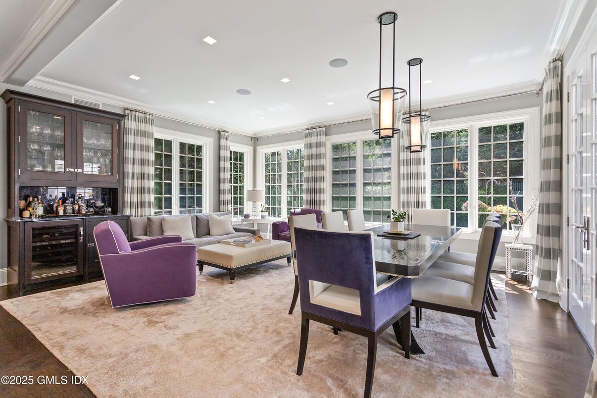 Dining room, Interior, Living room, Pendant Lights, Recessed Lighting, Wood Texture Flooring