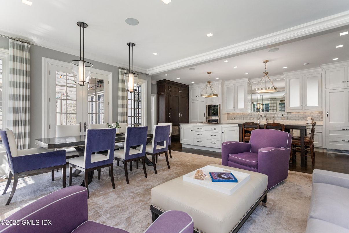 Dining room, Interior, Kitchen, Living room, Pendant Lights, Recessed Lighting, Wood Texture Flooring