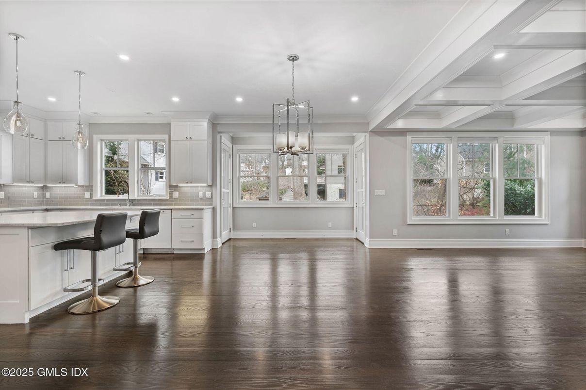 Interior, Kitchen, Pendant Lights, Recessed Lighting, Wood Texture Flooring