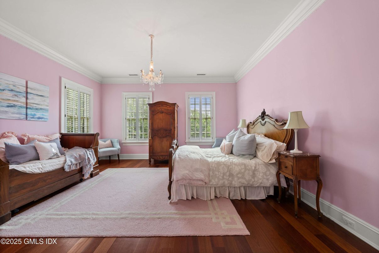 Bedroom, Chandelier, Interior, Wood Texture Flooring