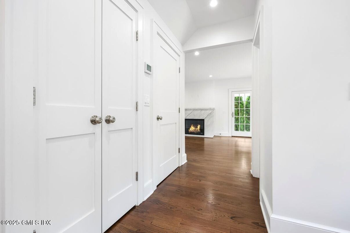 Fireplace, Interior, Recessed Lighting, Wood Texture Flooring