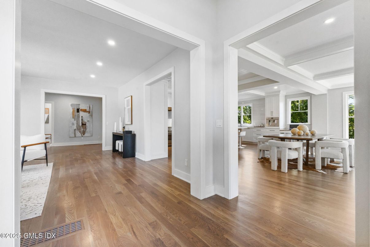 Dining room, Interior, Recessed Lighting, Wood Texture Flooring