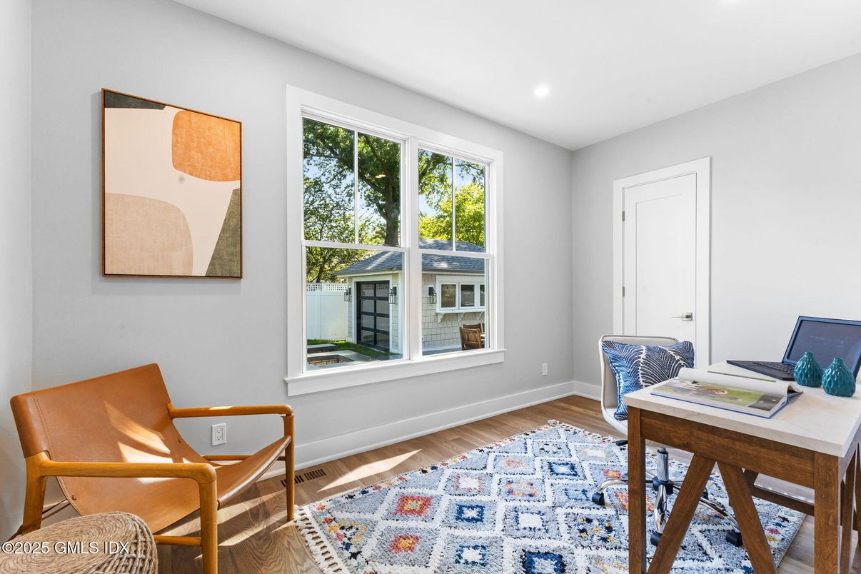 Home Office, Interior, Recessed Lighting, Wood Texture Flooring