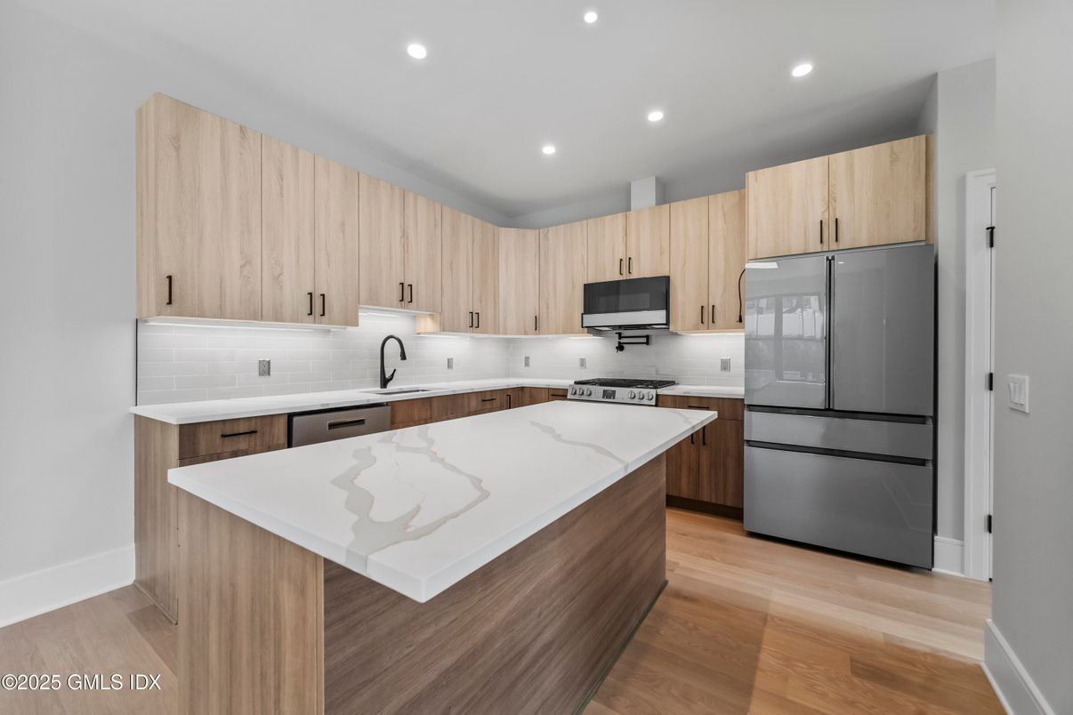 Interior, Kitchen, Recessed Lighting, Wood Texture Flooring