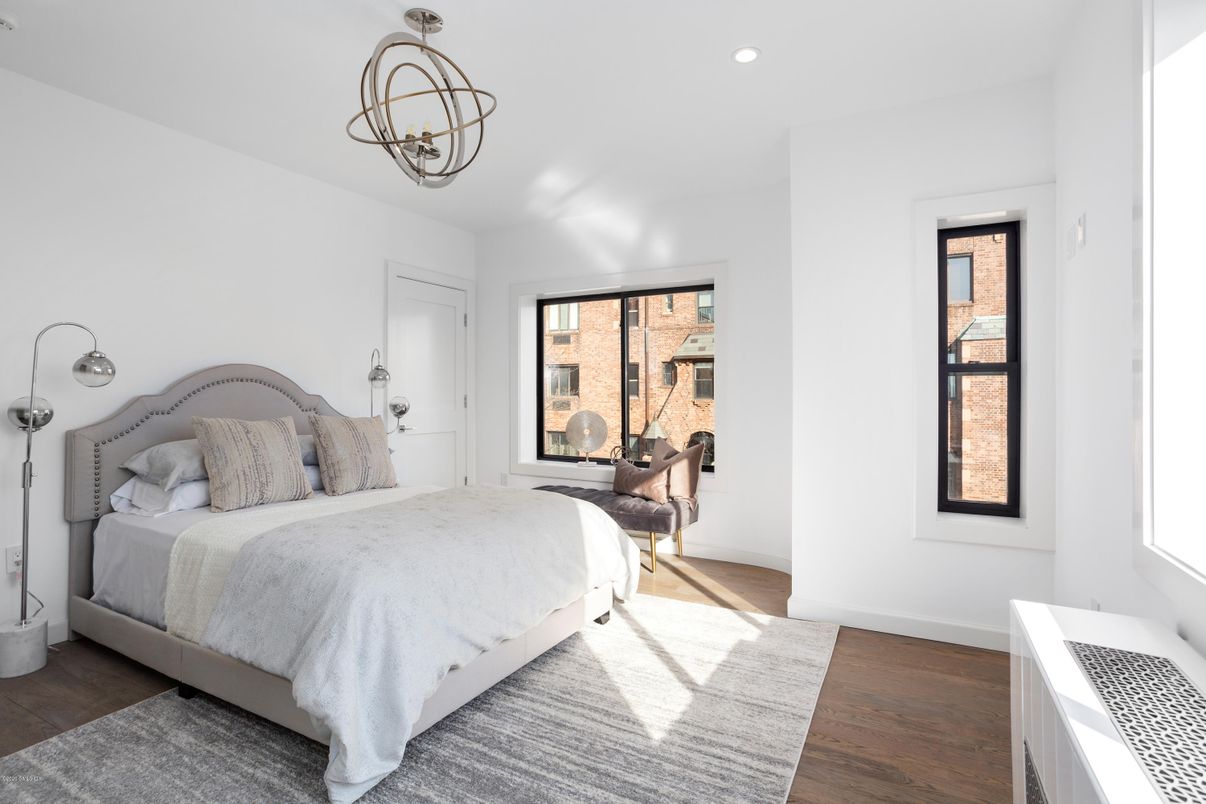 Bedroom, Chandelier, Interior, Recessed Lighting, Wood Texture Flooring