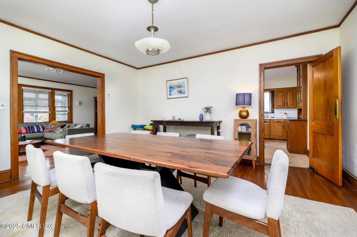 Dining room, Interior, Pendant Lights, Wood Texture Flooring