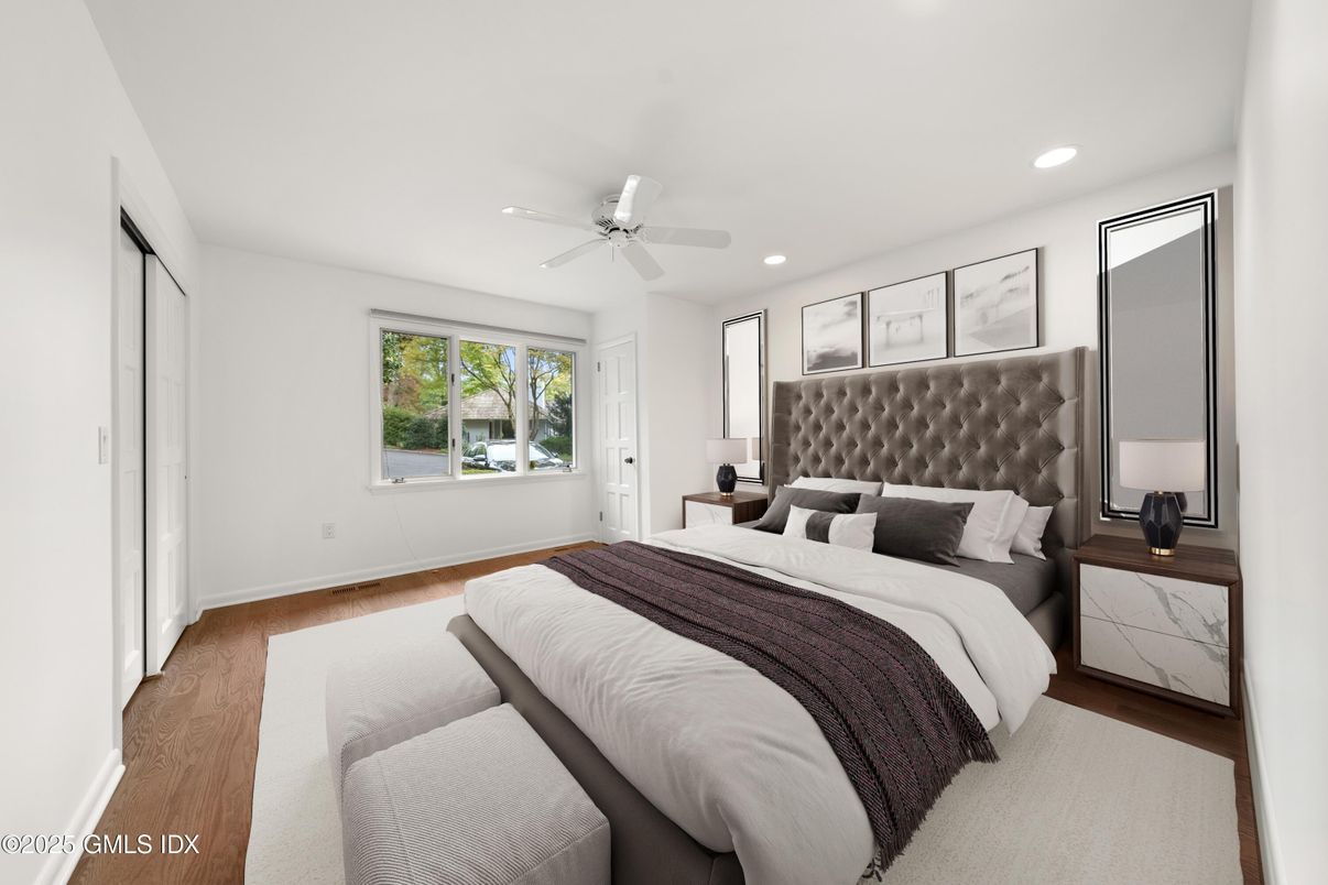 Bedroom, Interior, Recessed Lighting, Wood Texture Flooring