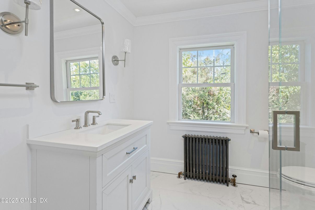Bathroom, Glass Shower, Interior, Marble, Recessed Lighting