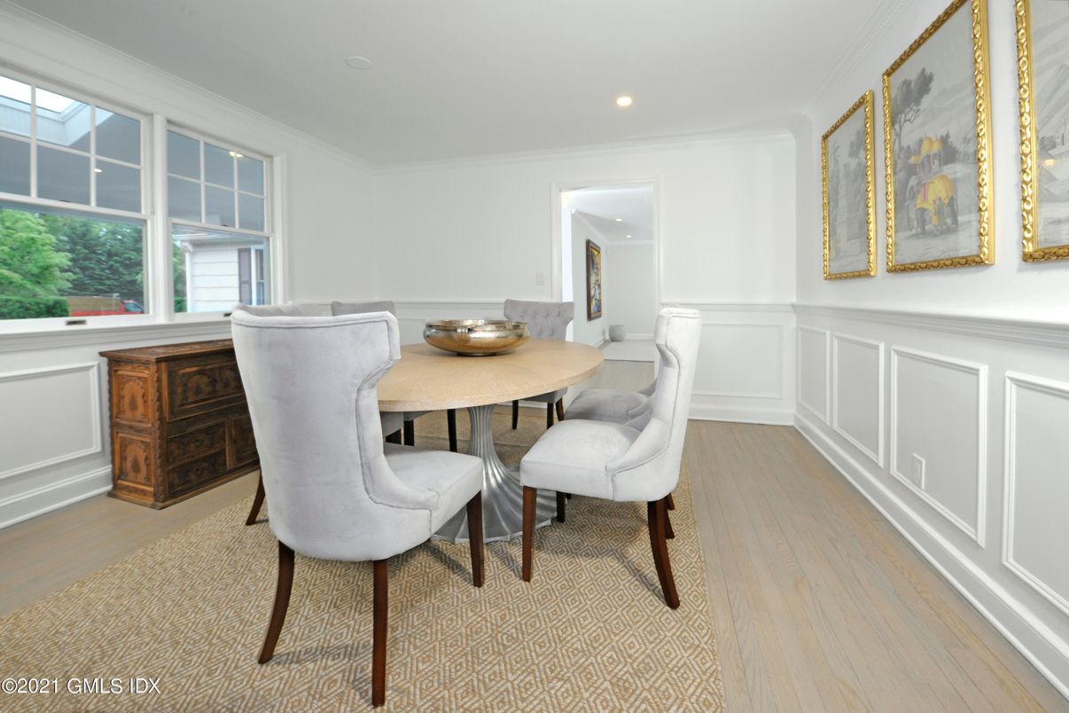 Dining room, Interior, Recessed Lighting, Wood Texture Flooring