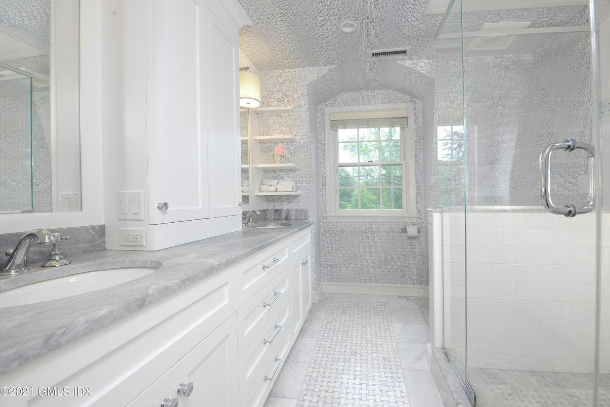 Bathroom, Dual Sink Vanities, Glass Shower, Interior, Marble