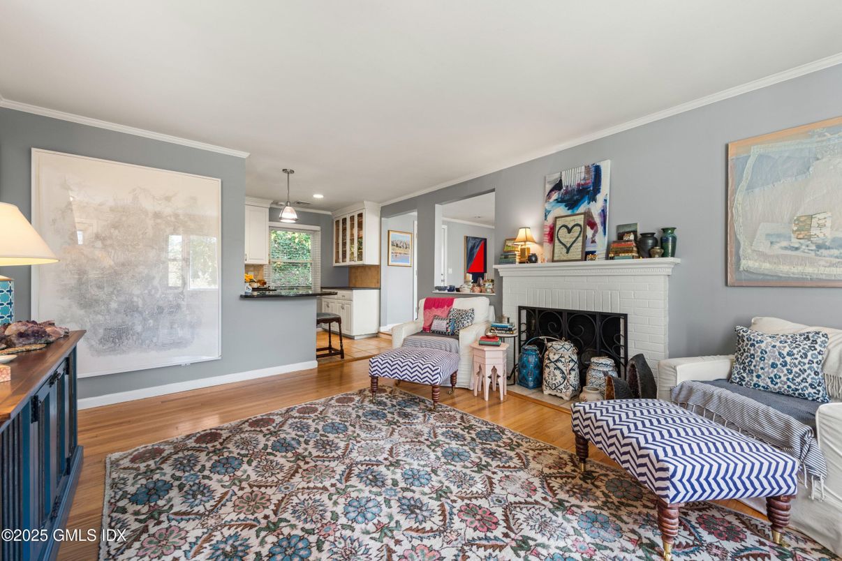 Fireplace, Interior, Living room, Pendant Lights, Wood Texture Flooring