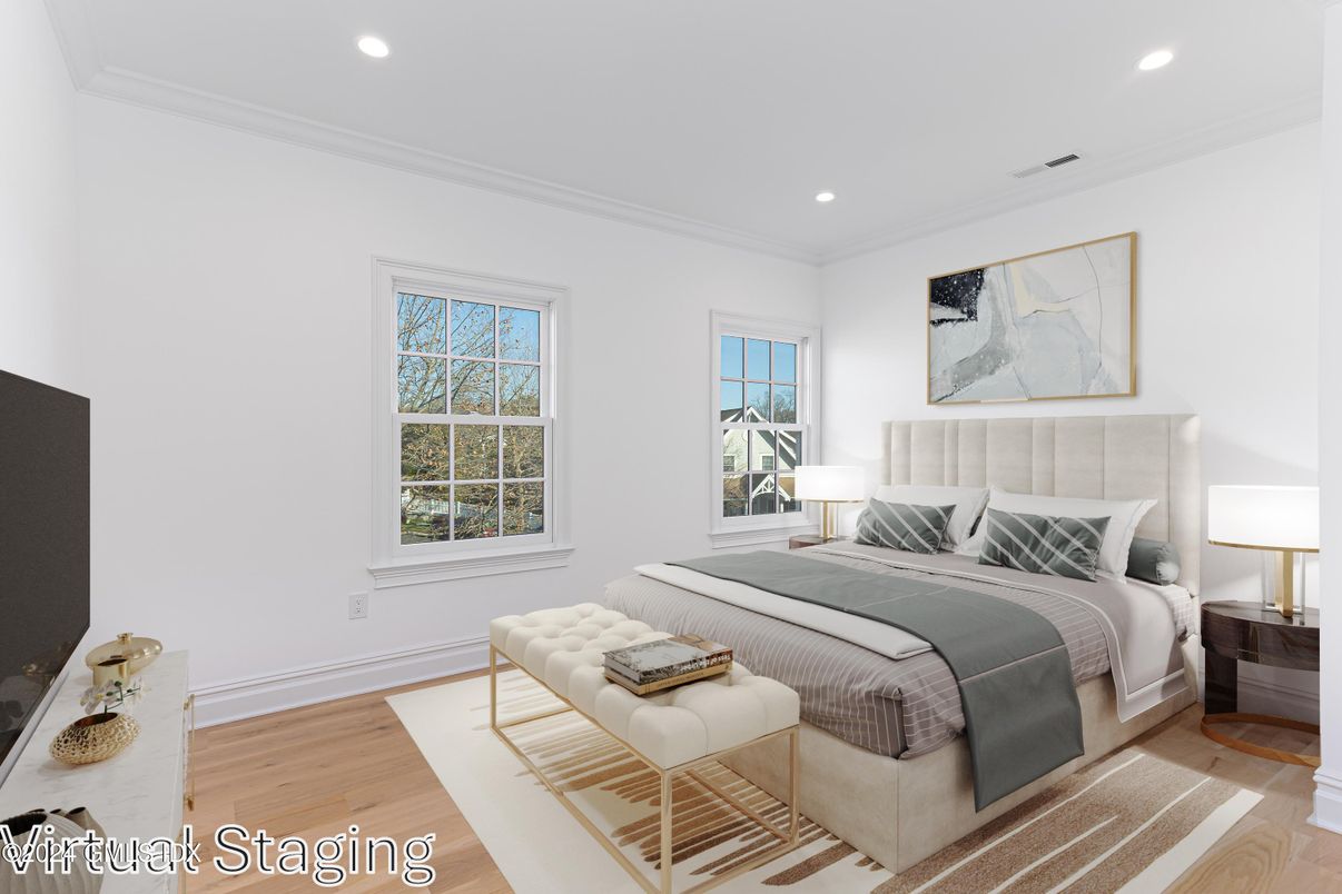 Bedroom, Interior, Recessed Lighting, Wood Texture Flooring