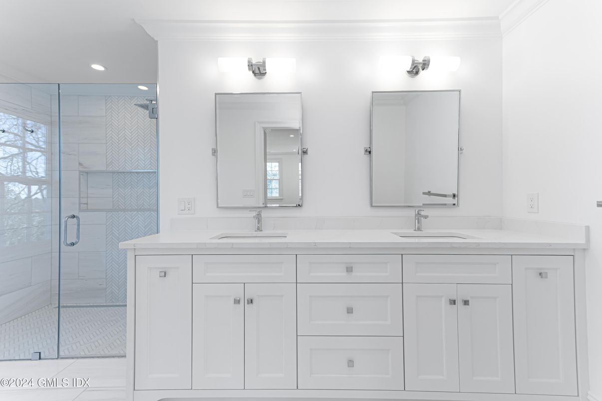 Bathroom, Dual Sink Vanities, Glass Shower, Interior, Recessed Lighting