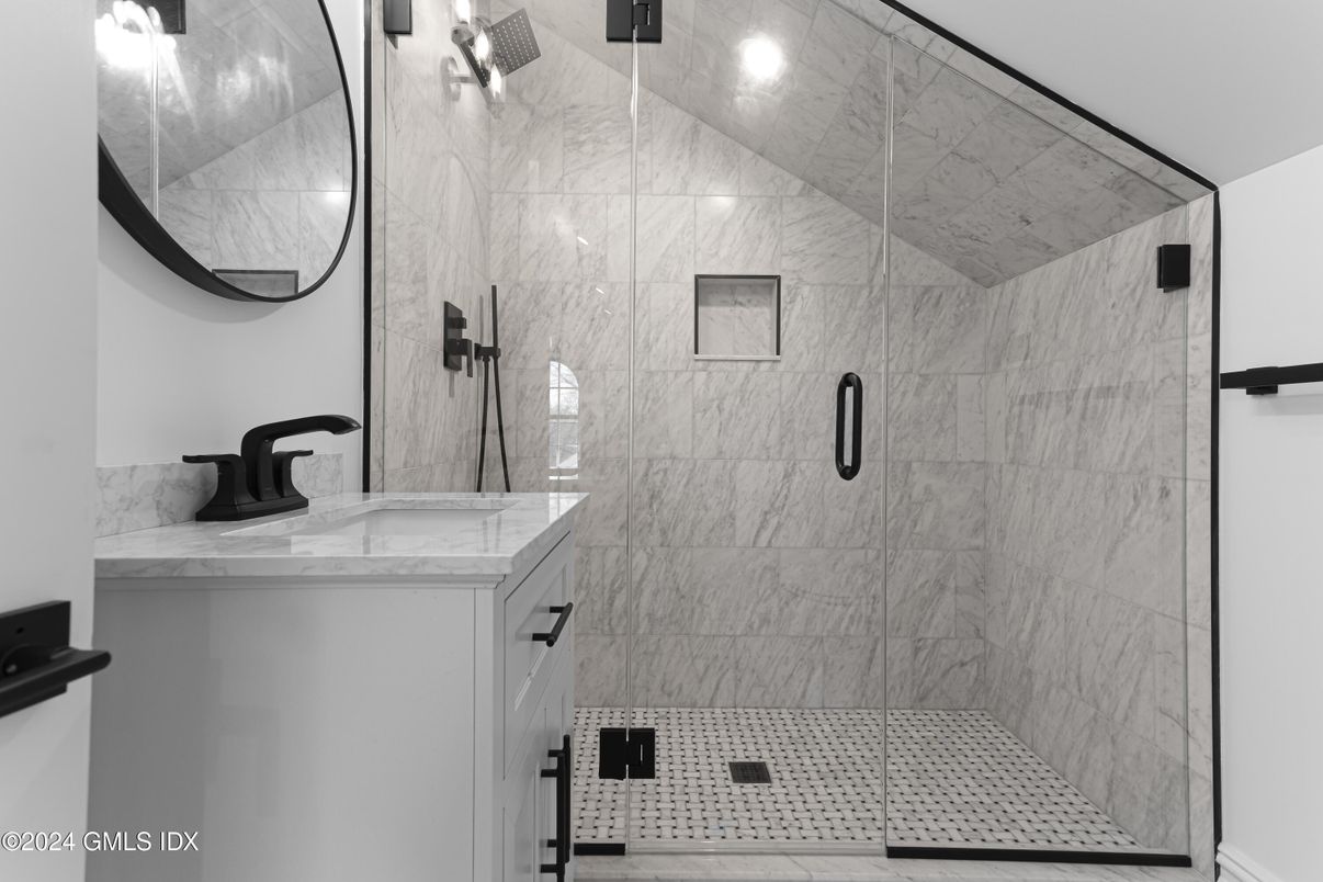 Bathroom, Glass Shower, Interior, Marble Walls
