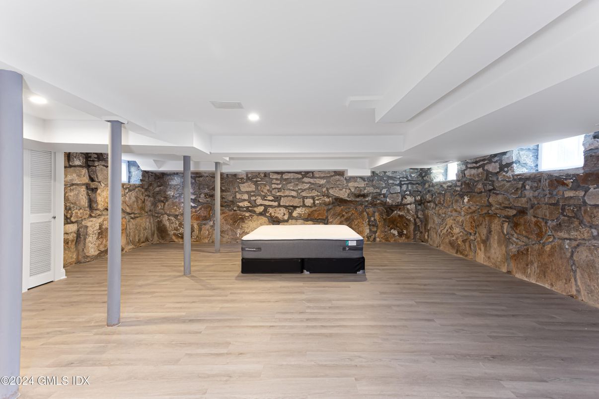 Interior, Recessed Lighting, Stone Walls, Wood Texture Flooring