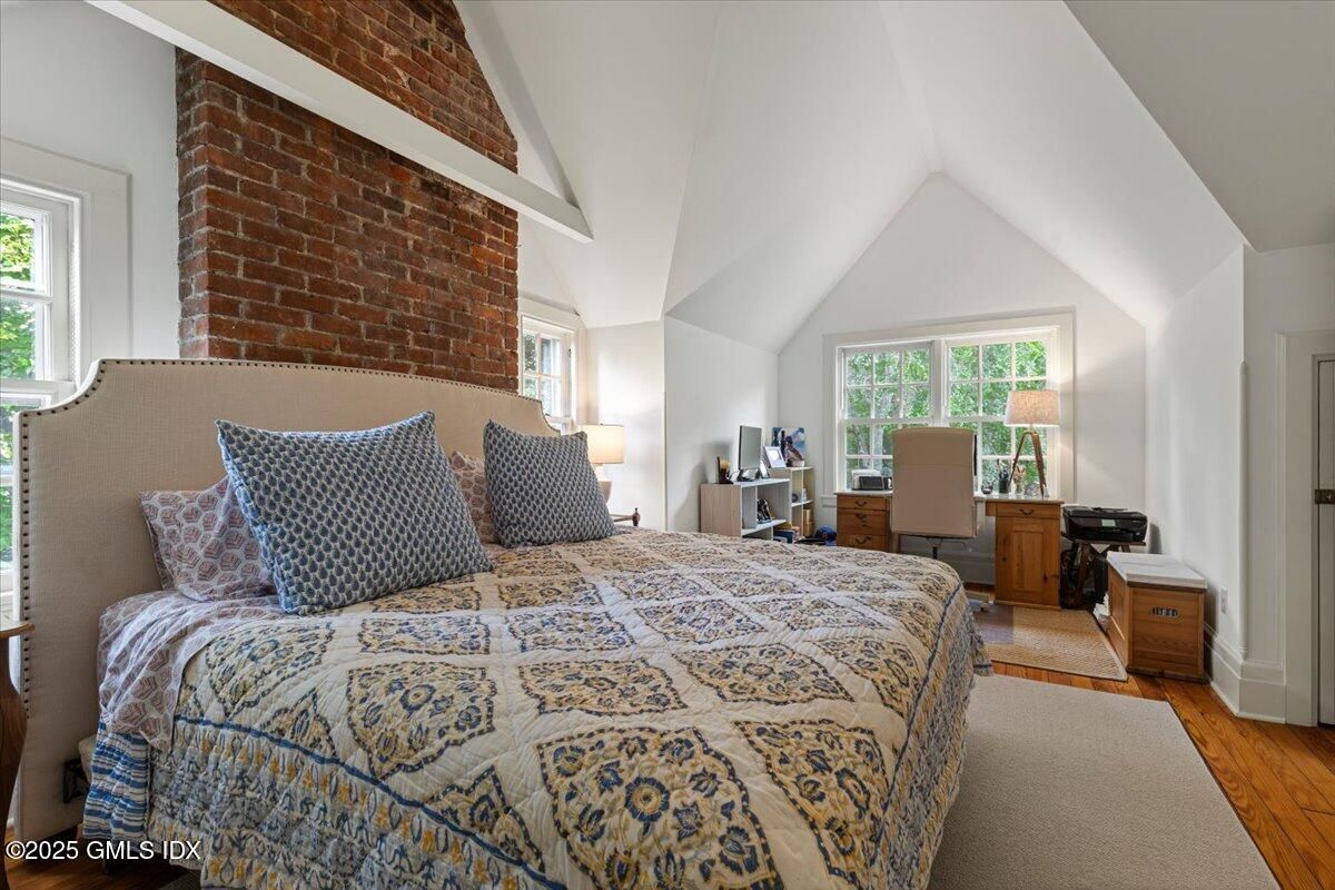 Bedroom, Home Office, Interior, Stone Walls, Wood Texture Flooring
