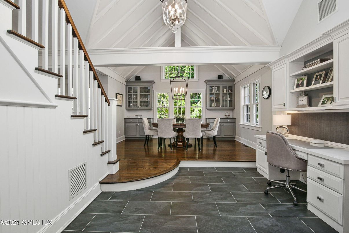 Chandelier, Home Office, Interior, Pendant Lights, Wood Texture Flooring