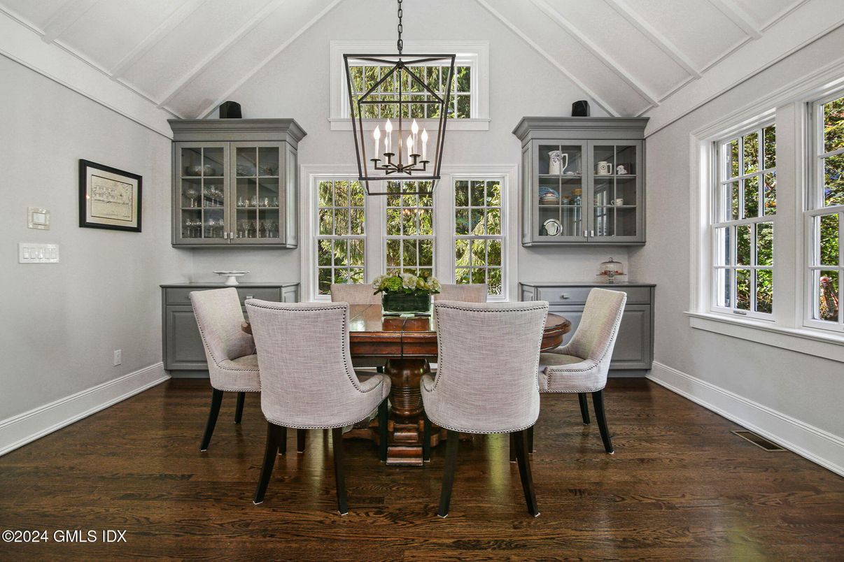 Dining room, Interior, Pendant Lights, Wood Texture Flooring