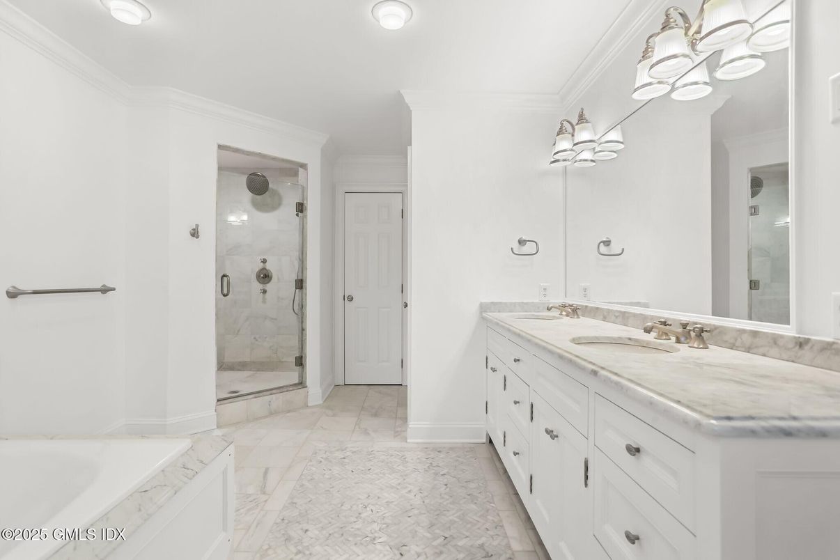 Bathroom, Dual Sink Vanities, Glass Shower, Interior, Marble