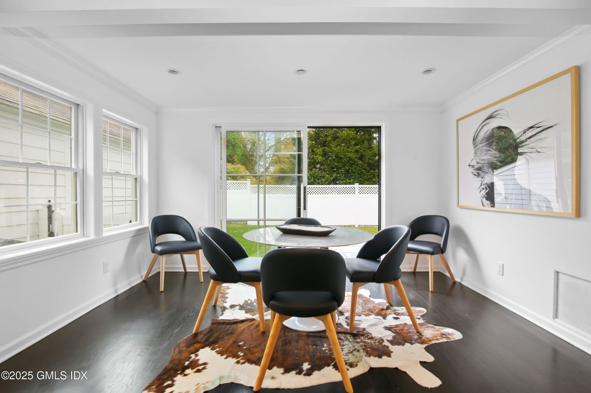 Dining room, Interior, Recessed Lighting, Wood Texture Flooring
