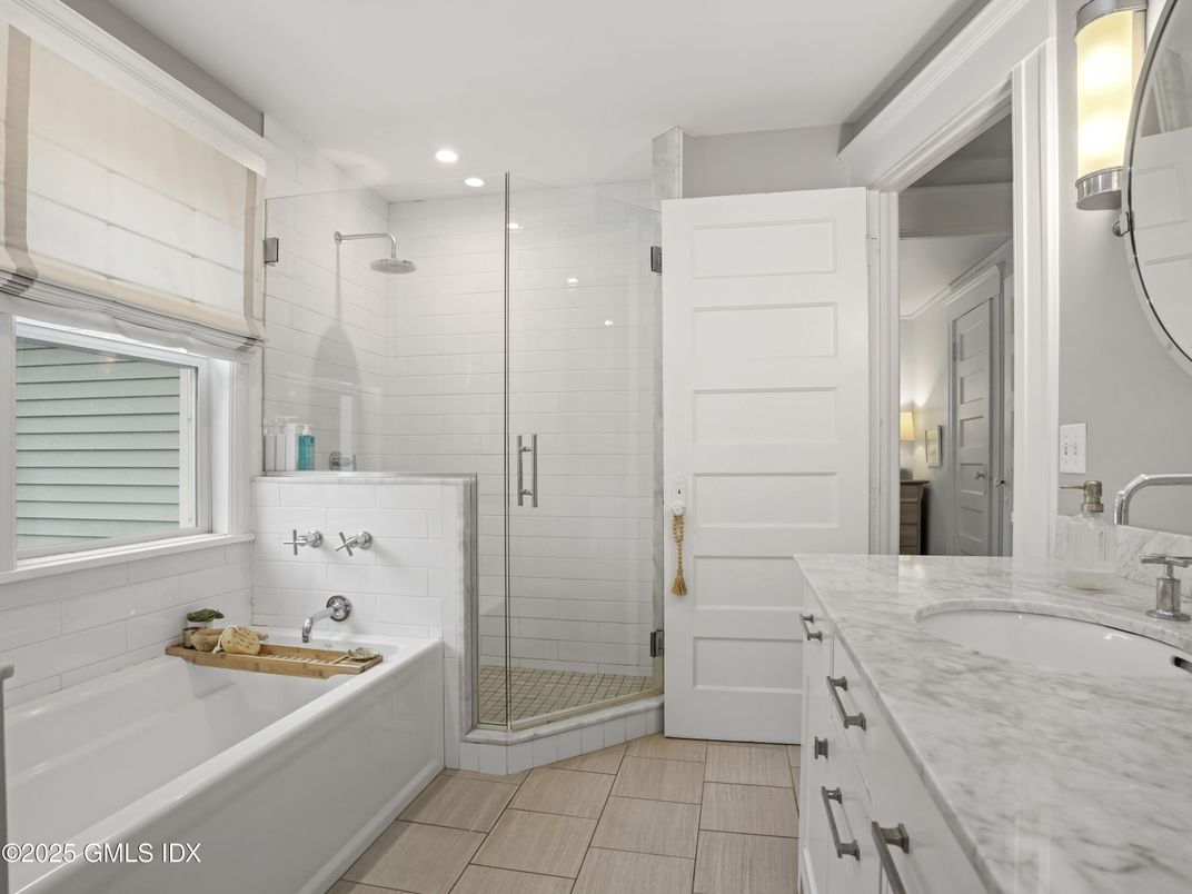 Bathroom, Dual Sink Vanities, Glass Shower, Interior, Recessed Lighting