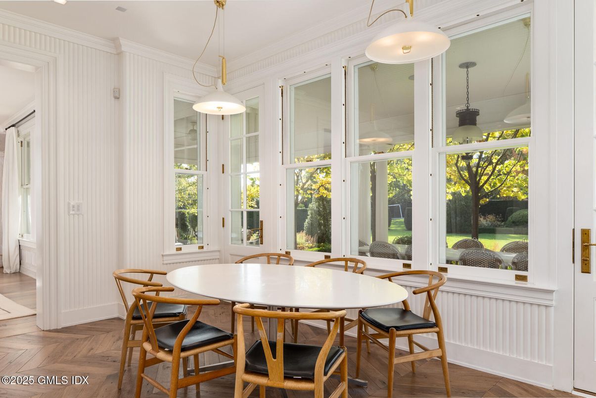 Dining room, Interior, Pendant Lights, Wood Texture Flooring