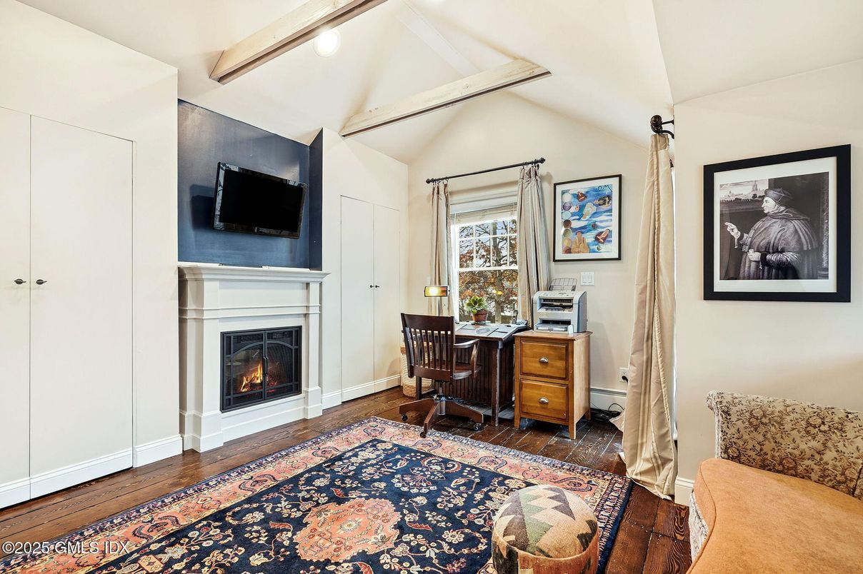 Fireplace, Home Office, Interior, Wood Texture Flooring