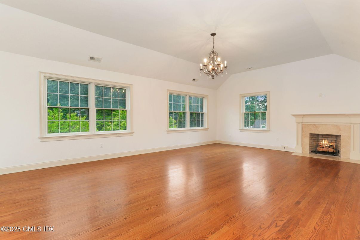 Chandelier, Empty room, Fireplace, Interior, Wood Texture Flooring