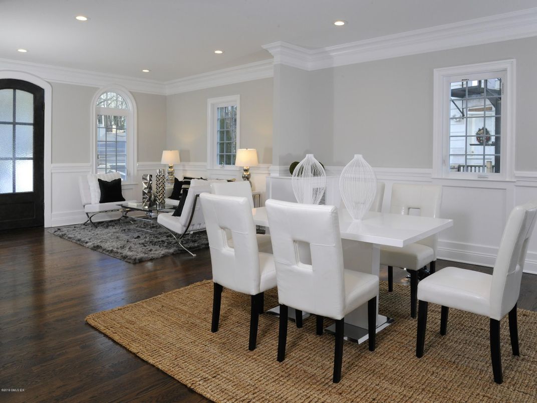 Dining room, Interior, Living room, Recessed Lighting, Wood Texture Flooring