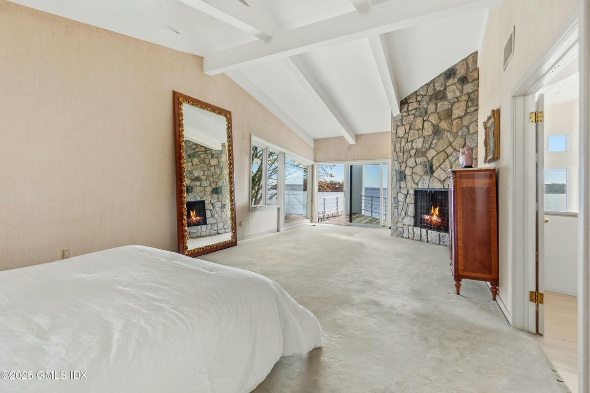 Bedroom, Fireplace, Interior, Stone Walls, Water