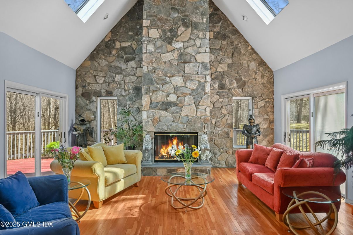 Fireplace, Interior, Living room, Stone Walls, Wood Texture Flooring