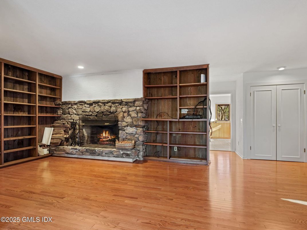 Empty room, Fireplace, Interior, Recessed Lighting, Wood Texture Flooring