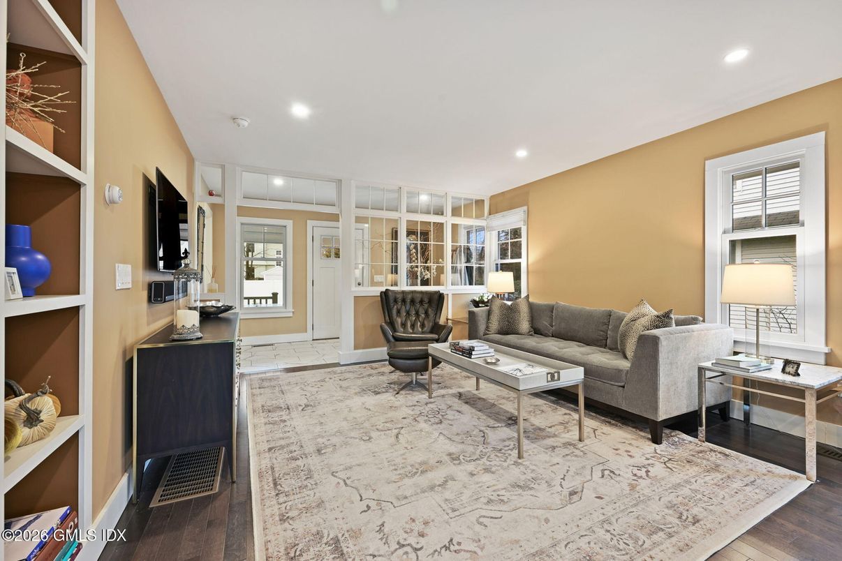 Interior, Living room, Recessed Lighting, Wood Texture Flooring