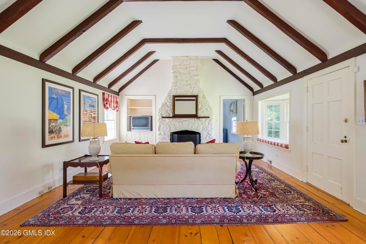 Fireplace, Interior, Living room, Wooden Beams, Wood Texture Flooring