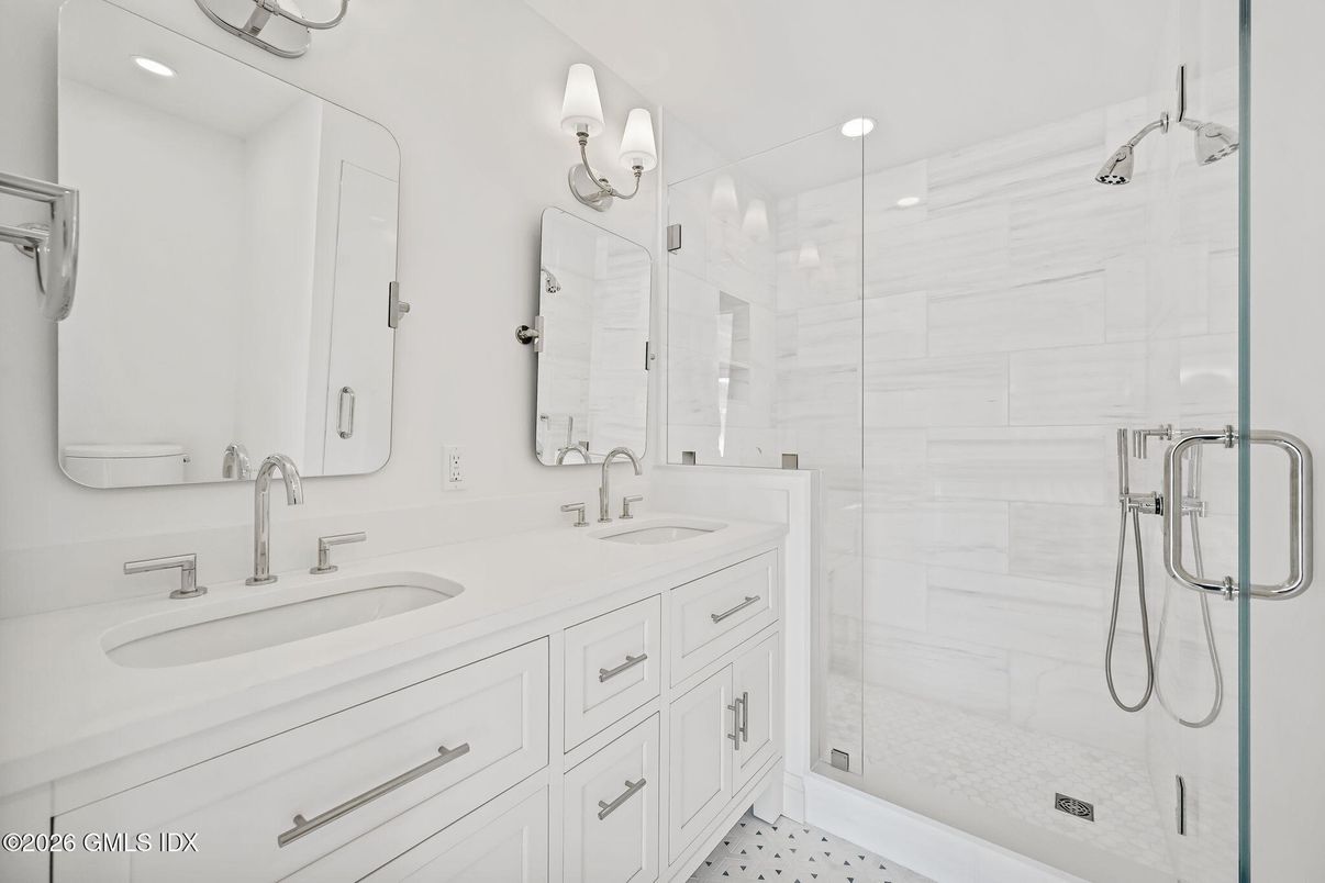 Bathroom, Dual Sink Vanities, Glass Shower, Interior, Recessed Lighting