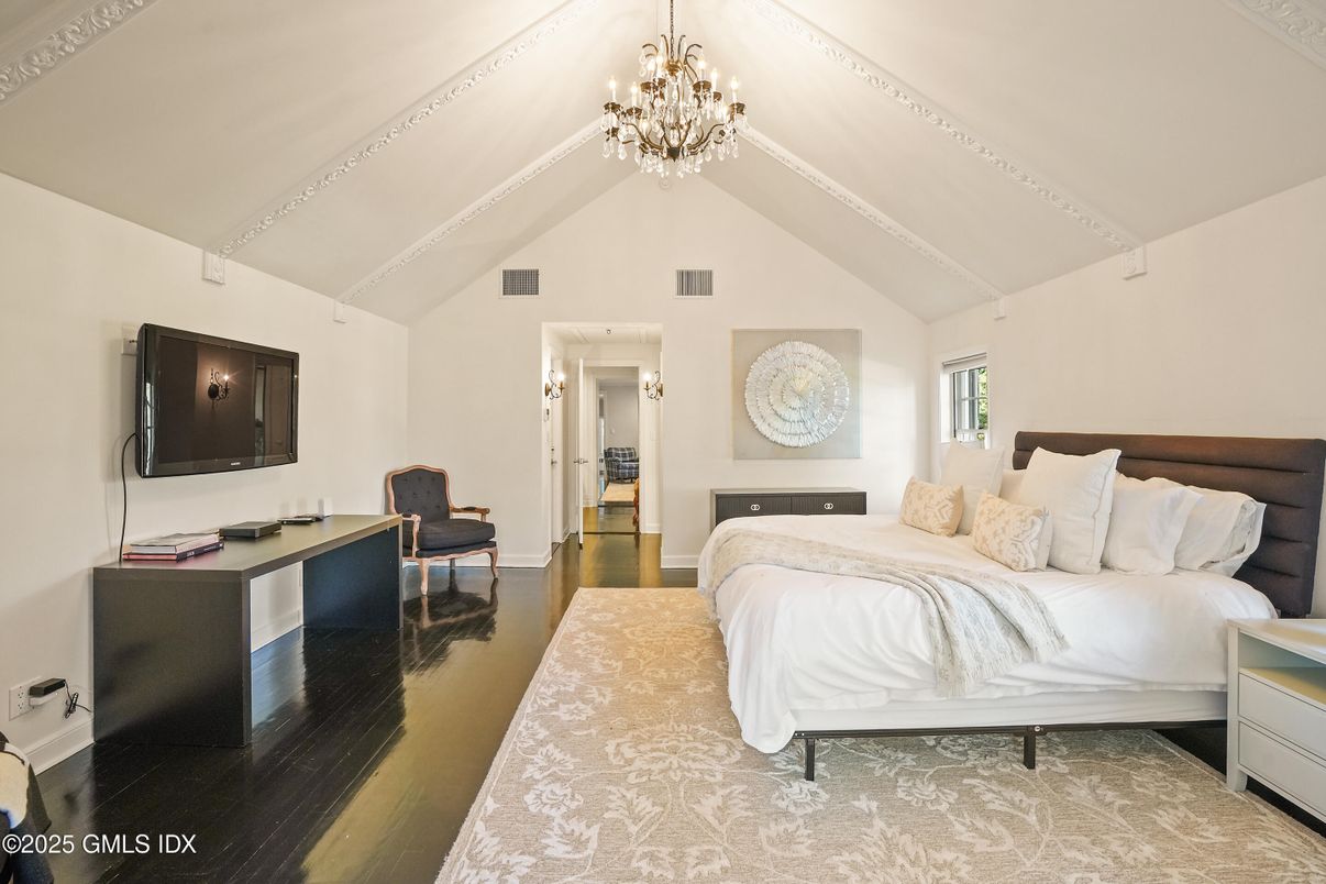 Bedroom, Chandelier, Interior, Wood Texture Flooring