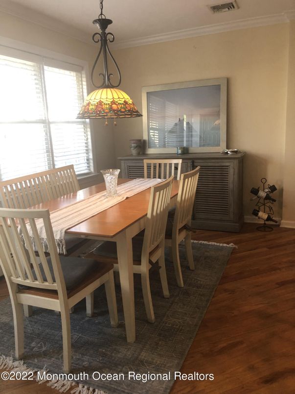 Dining room, Interior, Pendant Lights, Wood Texture Flooring