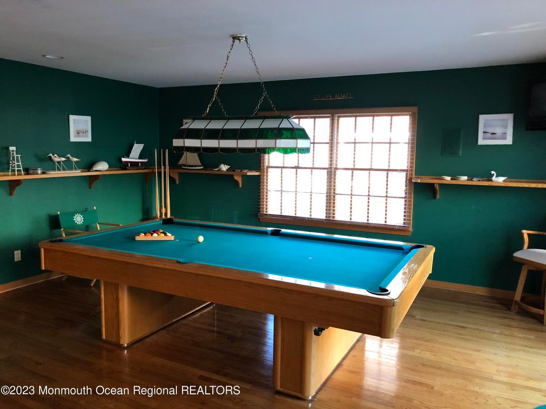 Billiard Table, Game Room, Interior, Pendant Lights, Wood Texture Flooring