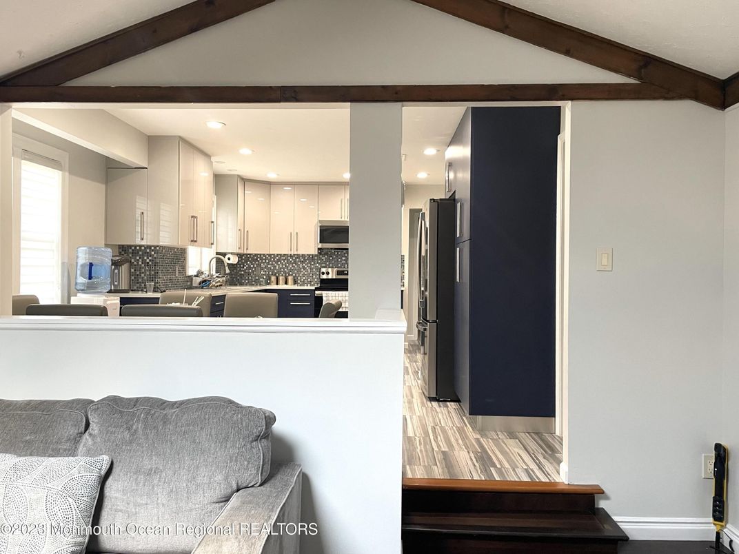 Interior, Kitchen, Recessed Lighting, Stainless Steel Appliances, Wooden Beams