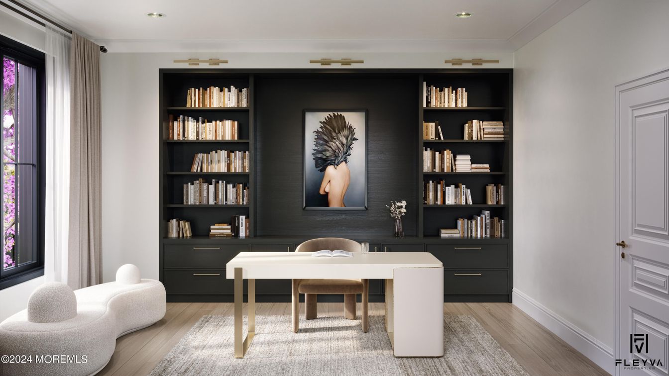 Home Office, Interior, Recessed Lighting, Wood Texture Flooring