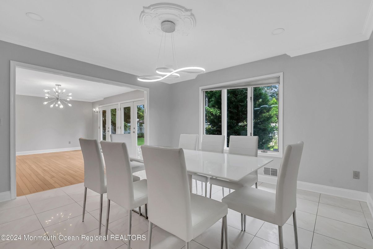 Dining room, Interior, Pendant Lights, Wood Texture Flooring