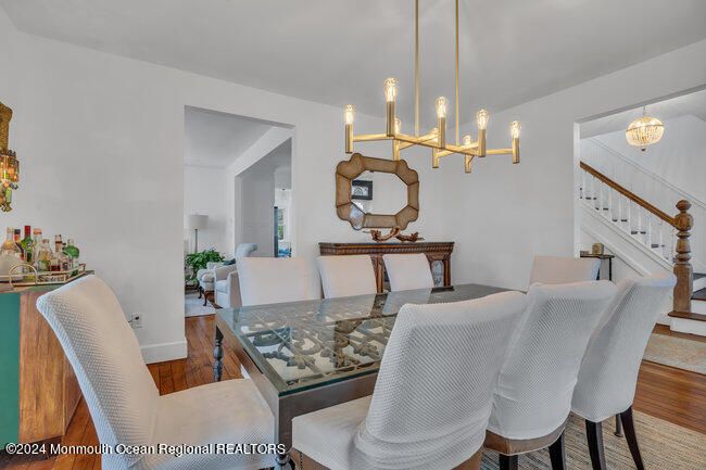 Dining room, Interior, Pendant Lights, Wood Texture Flooring