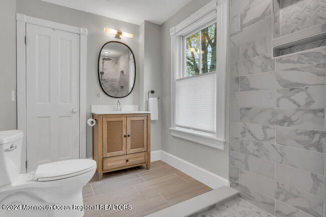 Bathroom, Interior, Marble Walls, Wood Texture Flooring