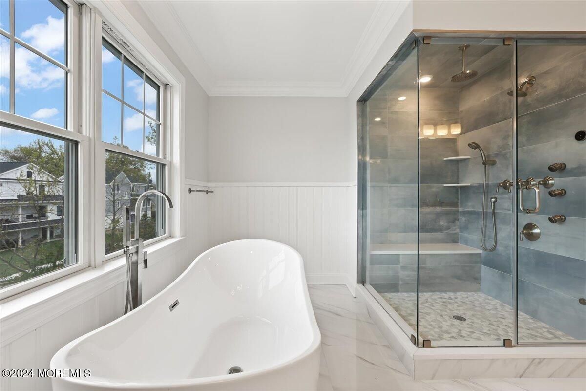 Bathroom, Free Standing Baths, Glass Shower, Interior, Marble