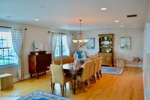 Chandelier, Dining room, Interior, Recessed Lighting, Wood Texture Flooring