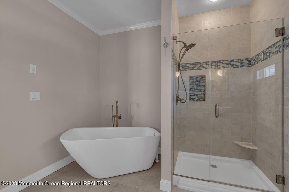 Bathroom, Free Standing Baths, Glass Shower, Interior, Recessed Lighting