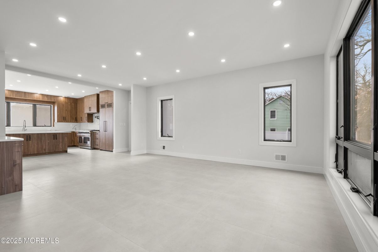Empty room, Interior, Kitchen, Recessed Lighting, Stainless Steel Appliances